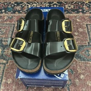 Birkenstock Arizona Big Buckle, high shine black. Size 36.